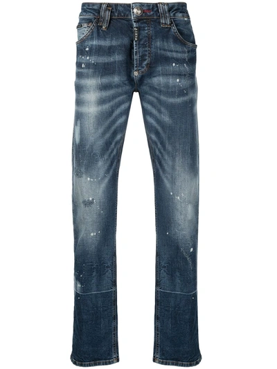Philipp Plein Super Straight-cut Logo Patch Jeans In Blue