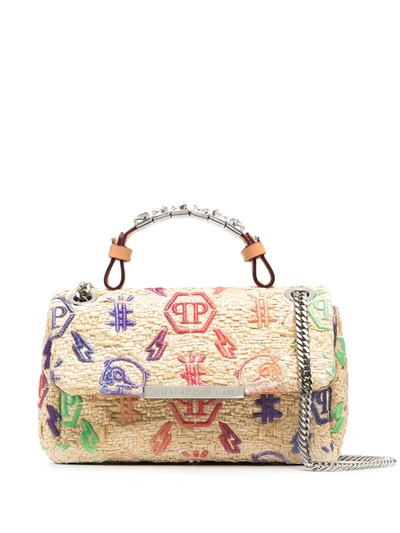 Philipp Plein Monogram-embroidery Shoulder Bag In Neutrals