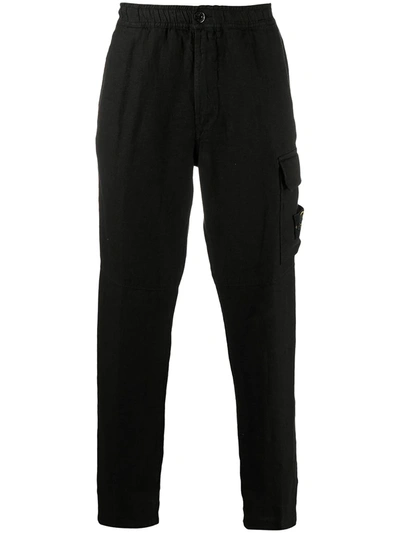Stone Island Compass Logo-patch Trousers In Black