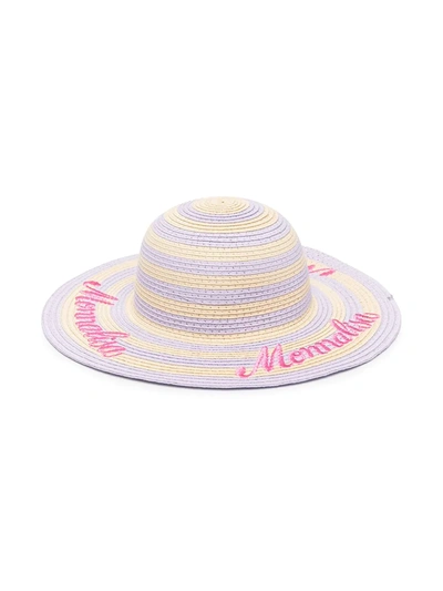 Monnalisa Kids' Stripe Logo Detail Sun Hat In Neutrals