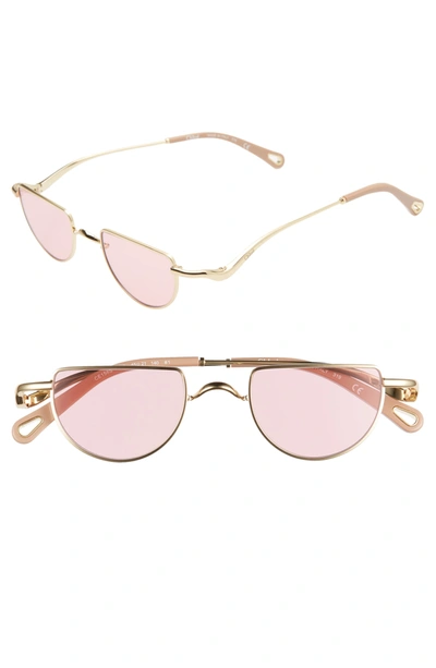 Chloé Ayla Half Circle 45mm Sunglasses In Gold/pink