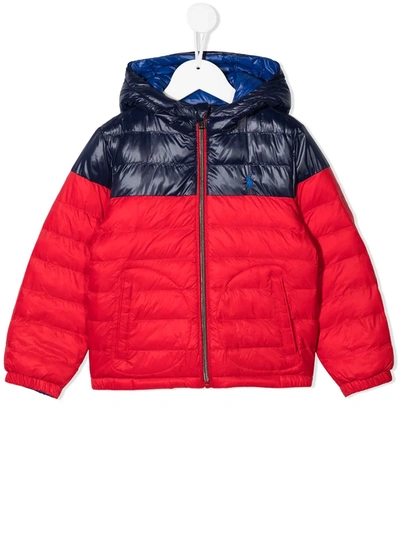 Ralph Lauren Kids' Reversible Colour Block Padded Jacket In Red