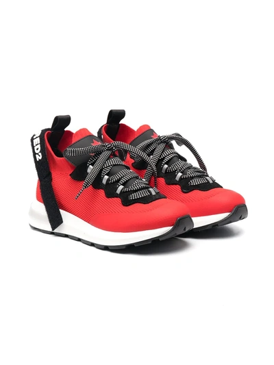 Dsquared2 Teen Logo-strap Lace-up Trainers In Red