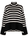 Totême Striped Wool And Cotton Turtleneck Sweater In Black