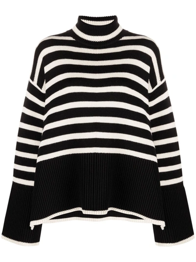 Totême Signature Striped Turtleneck Sweater In Black Stripe