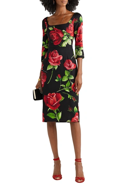 Dolce & Gabbana Floral-print Silk-blend Chiffon Dress In Black