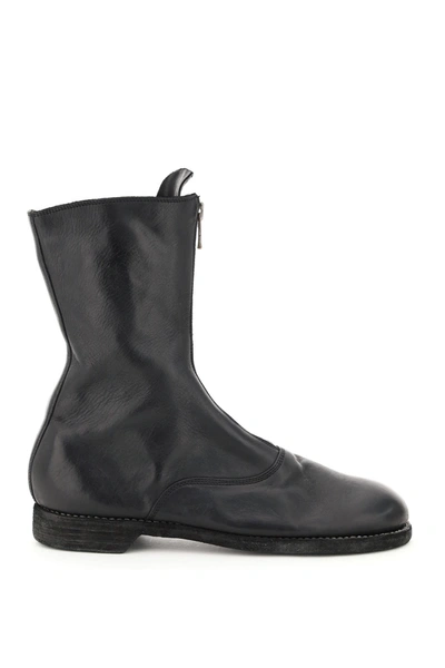 Guidi Front Zip Leather Boots In Black