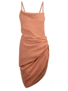 Jacquemus La Robe Saudade Asymmetrical Open Back Hemp Blend Minidress In Brown