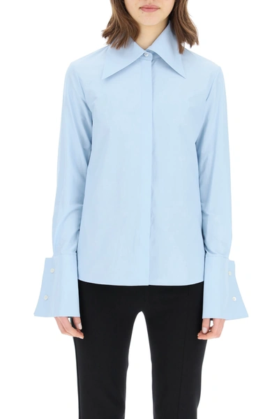 A.w.a.k.e. Exaggerated-collar Cotton-blend Poplin Shirt In Blue