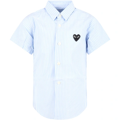 Comme Des Garçons Play Light Blue Shirt For Kids With Black Heart