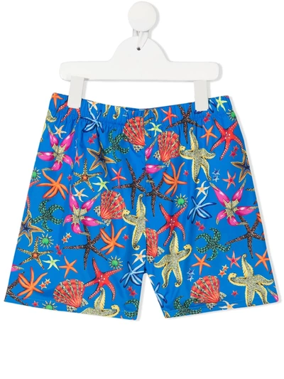 Young Versace Kids' Sea Creature-print Swim Shorts In Blue