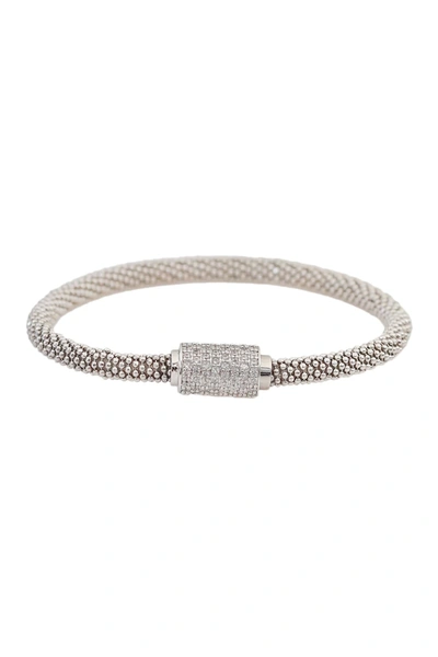 Cz By Kenneth Jay Lane Rhodium Plated Pave Randelle Magnetic Bracelet In Clear/silver