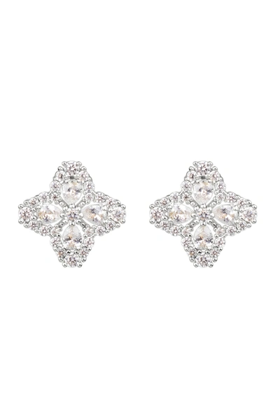 Cz By Kenneth Jay Lane Cz Pave Clover Stud Earrings In Clear-silver