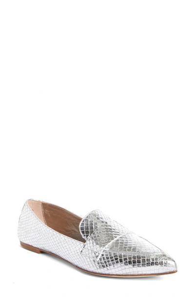 Agl Attilio Giusti Leombruni Softy Pointy Toe Moccasin Loafer In Silver Snake