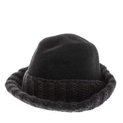 Pre-owned Loro Piana Charcoal Grey Rabbit Fur & Cashmere Knit Trim Fedora Hat Size S