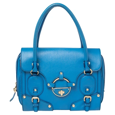 Pre-owned Versace Blue Leather Buckle Embellished Satchel
