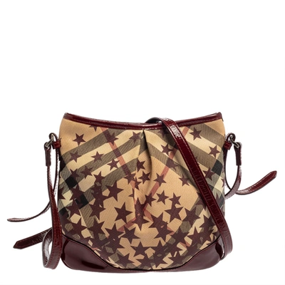 Pre-owned Burberry Red/beige Supernova Check Star Coated Canvas And Patent Leather Crossbody Bag