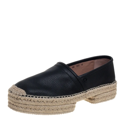 Pre-owned Ferragamo Black Leather And Jute Espadrilles Size 44