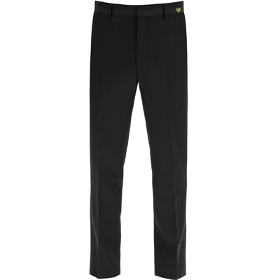 Pre-owned Fendi Black Wool Trousers With Logo Size It 48
