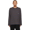 WOOYOUNGMI NAVY STRIPED LOGO LONG SLEEVE T-SHIRT