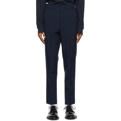 Ami Alexandre Mattiussi Navy Wool Carrot Fit Trousers In Blue