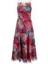 MARCHESA NOTTE LEAF-EMBROIDERY SLEEVELESS DRESS