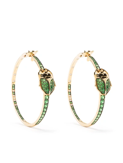 Aurelie Bidermann 18kt Yellow Gold Scarab Tsavorite And Diamond Hoop Earrings