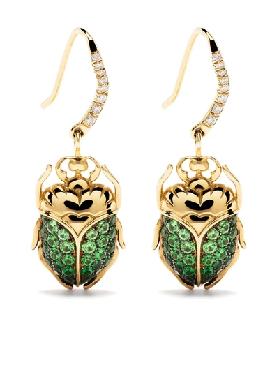 Aurelie Bidermann 18kt Yellow Gold Scarab Tsavorite And Diamond Earrings