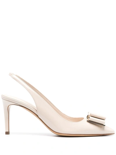 Ferragamo Zahir Bow-embellished Leather Slingback Pumps In Neutrals