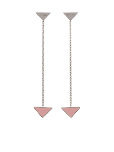 Prada Enamel Triangle Sterling Silver Chain Drop Earrings