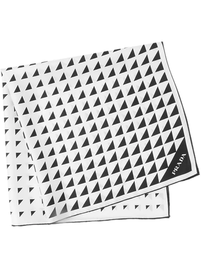 Prada Triangle Degrade Printed Silk Scarf In White/black