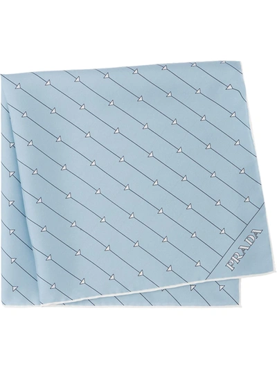 Prada Triangle-print Silk Scarf In Blue