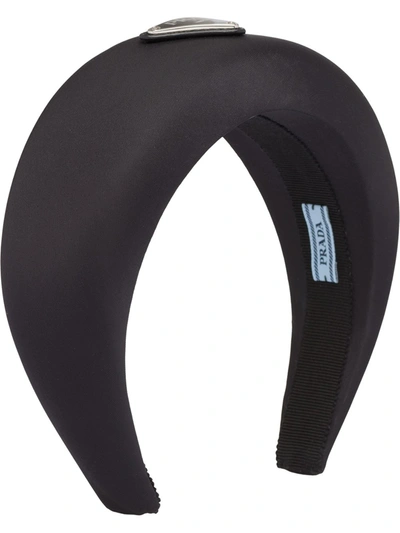 Prada Triangle Logo Nylon Headband In Black