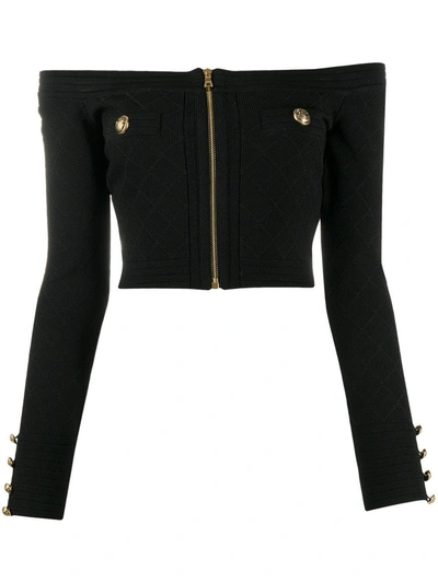 Balmain Knit Bodysuit With Buttons In Black