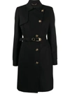 VERSACE SAFETY PIN BELTED WOOL COAT