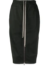 Rick Owens Drawstring Zipped Pencil Skirt In Black