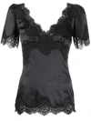 Dolce & Gabbana Lace-trimmed Silk Satin Top In Nero