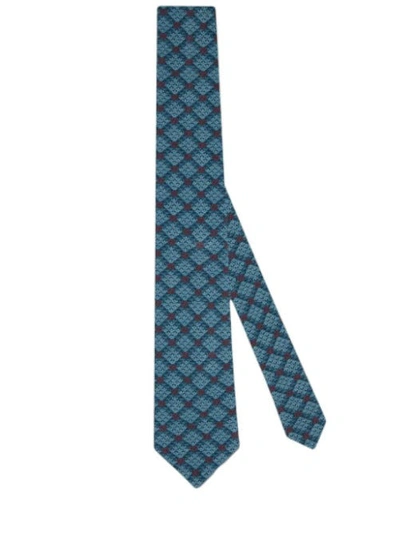 Gucci Gg Diamond Print Viscose Tie In Blue