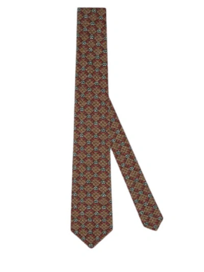 Gucci Gg Diamond Print Viscose Tie In Brown