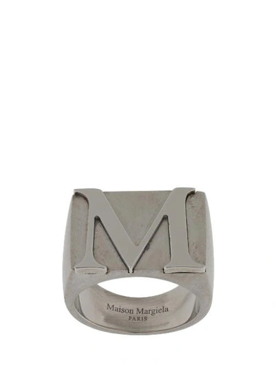 Maison Margiela Logo Motif Ring In Silver