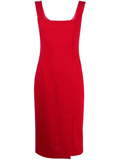 Dolce & Gabbana Square Neck Fitted Dress In Red