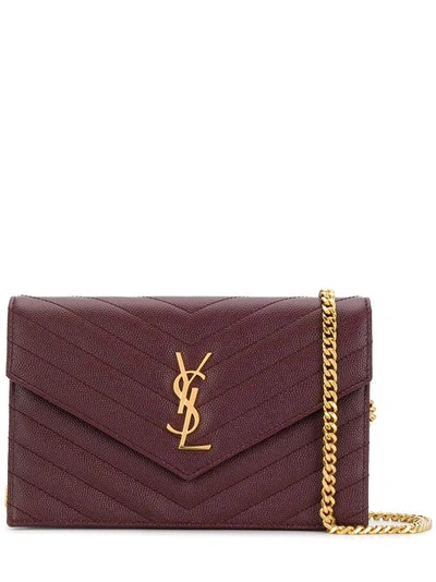 Saint Laurent Envelope Chain Wallet In Grain De Poudre Embossed Leather In Red