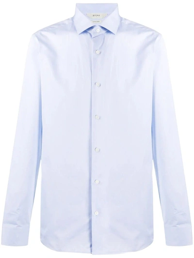Z Zegna Plain Long-sleeved Shirt In Blue