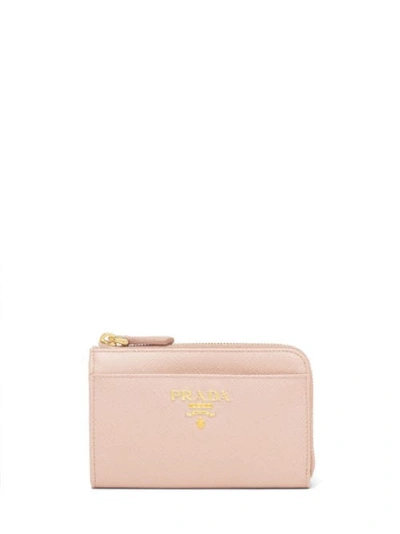 Prada Logo-plaque Ziparound Keychain In Pink