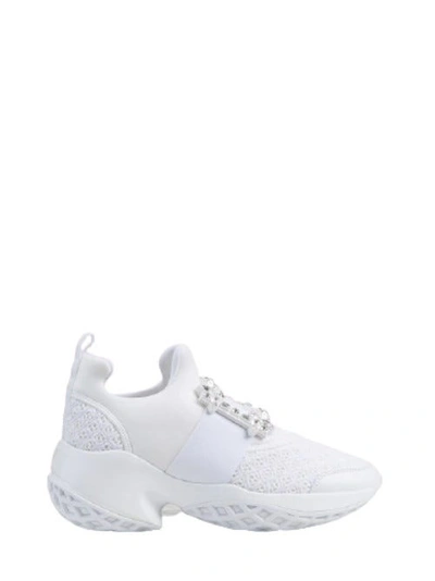 Roger Vivier Viv Run Crystal-embellished Mesh And Leather Slip-on Sneakers In White
