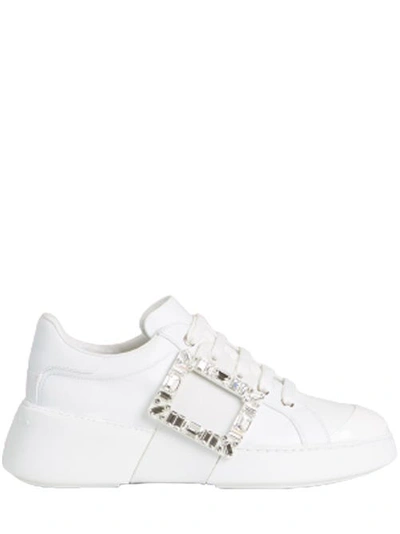 Roger Vivier Viv Skate Crystal-embellished Rubber-trimmed Leather Sneakers In White