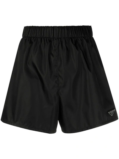 Prada Black Logo Plaque Re-nylon Shorts