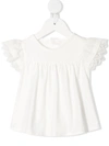 CHLOÉ EMBROIDERED-EDGE RUCHED-DETAIL BLOUSE