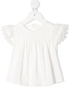 Chloé Embroidered-edge Ruched-detail Blouse In White