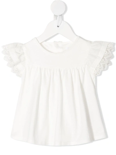 Chloé Babies' Embroidered-edge Ruched-detail Blouse In White